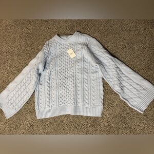 Women's Light Blue Cable Knit Crewneck Sweater